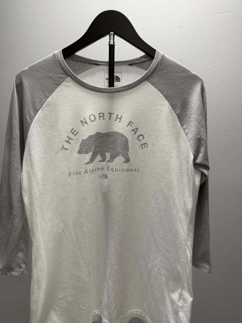 The North Face Men's White Body Gray Raglan Bear Logo Tee